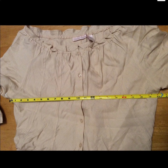 SHERRY TAYLOR Tan Nude SET Ramie Rayon TOP Shirt SKIRT Asymmetric hem size XL - Picture 5 of 12